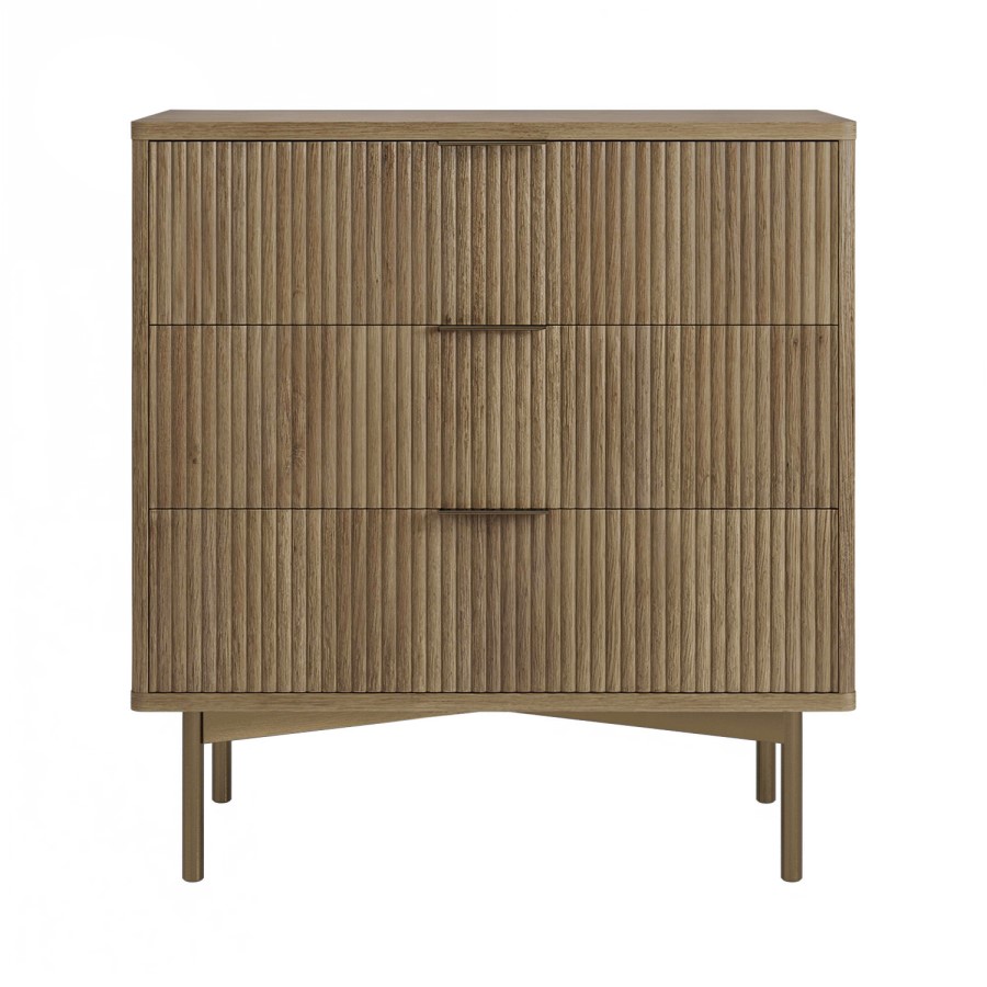 Dark Wood Ribbed 3 Drawer Chest of Drawers - Valencia