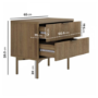 Wide Dark Wood and Bronze Ribbed 2 Drawer Bedside Table - Valencia