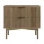 Wide Dark Wood and Bronze Ribbed 2 Drawer Bedside Table - Valencia
