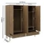 Dark Oak Ribbed 4 Door Wardrobe with 2 Drawers - Valencia 