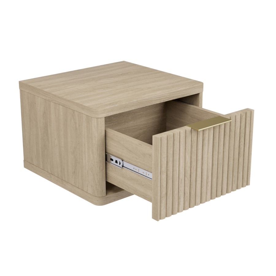 Oak Ribbed Floating Bedside Table with Drawer - Valencia