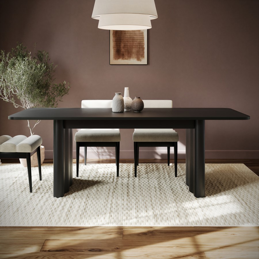 Large Black Oak Extendable Dining Table - Seats 6 - 8 - Wave
