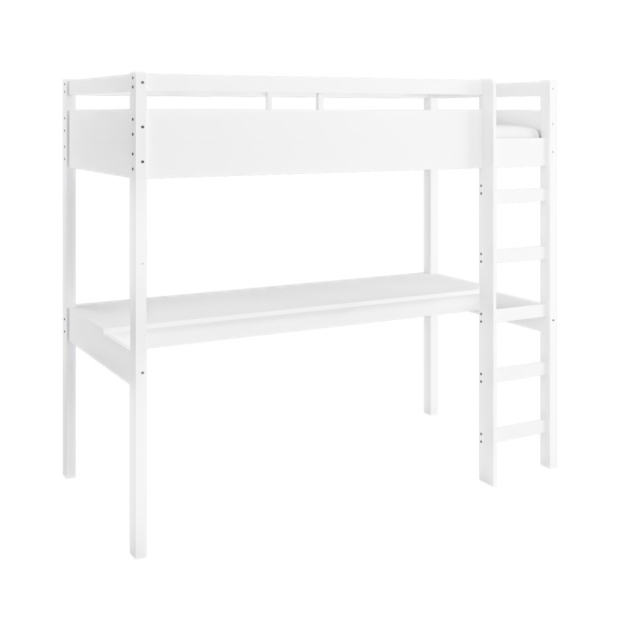 High Sleeper Loft Gaming Bed with Desk in White - Wyatt