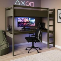 High Sleeper Loft Gaming Bed with Desk in Green - Wyatt