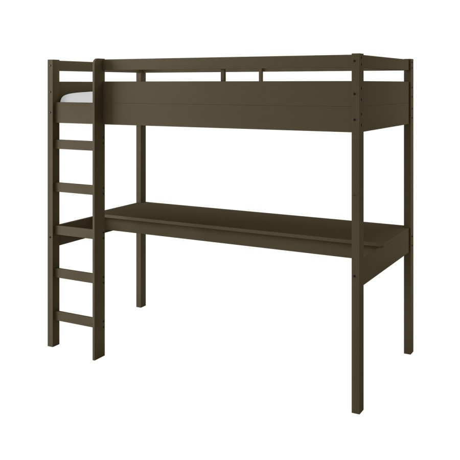 High Sleeper Loft Gaming Bed with Desk in Green - Wyatt