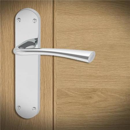 Internal Silver Polished Chrome Bathroom Lever Door Handle with Lock, Latch and Hinges Pack - 65mm Latch - Weser - XL Joinery