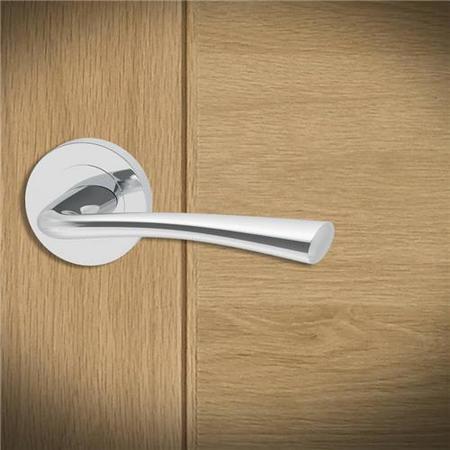 Internal Silver Polished Chrome Bathroom Lever Door Handle with Lock, Latch and Hinges Pack - 65mm Latch - Weser - XL Joinery