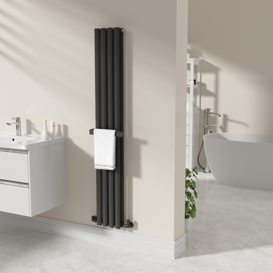 Black Designer Wall-Mounted Towel Holder for Steel & Electric Radiators - 320mm
