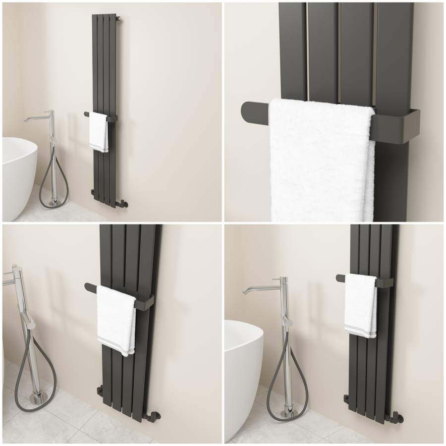 Black Designer Wall-Mounted Towel Holder for Steel & Electric Radiators - 320mm