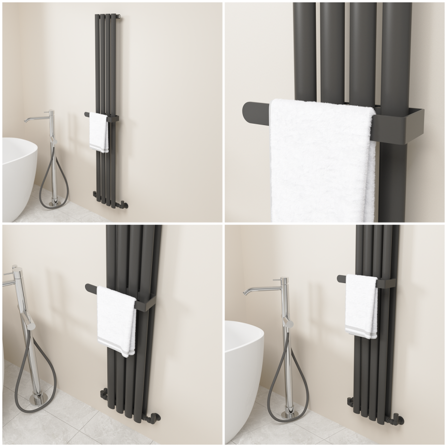 Black Designer Wall-Mounted Towel Holder for Steel & Electric Radiators - 320mm