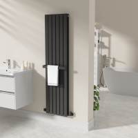 Black Designer Wall-Mounted Towel Holder for Steel & Electric Radiators - 420mm