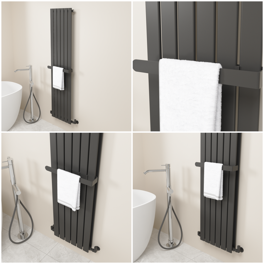 Black Designer Wall-Mounted Towel Holder for Steel & Electric Radiators - 420mm