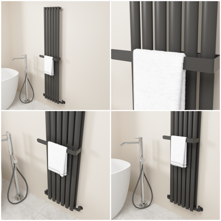 Black Designer Wall-Mounted Towel Holder for Steel & Electric Radiators - 420mm