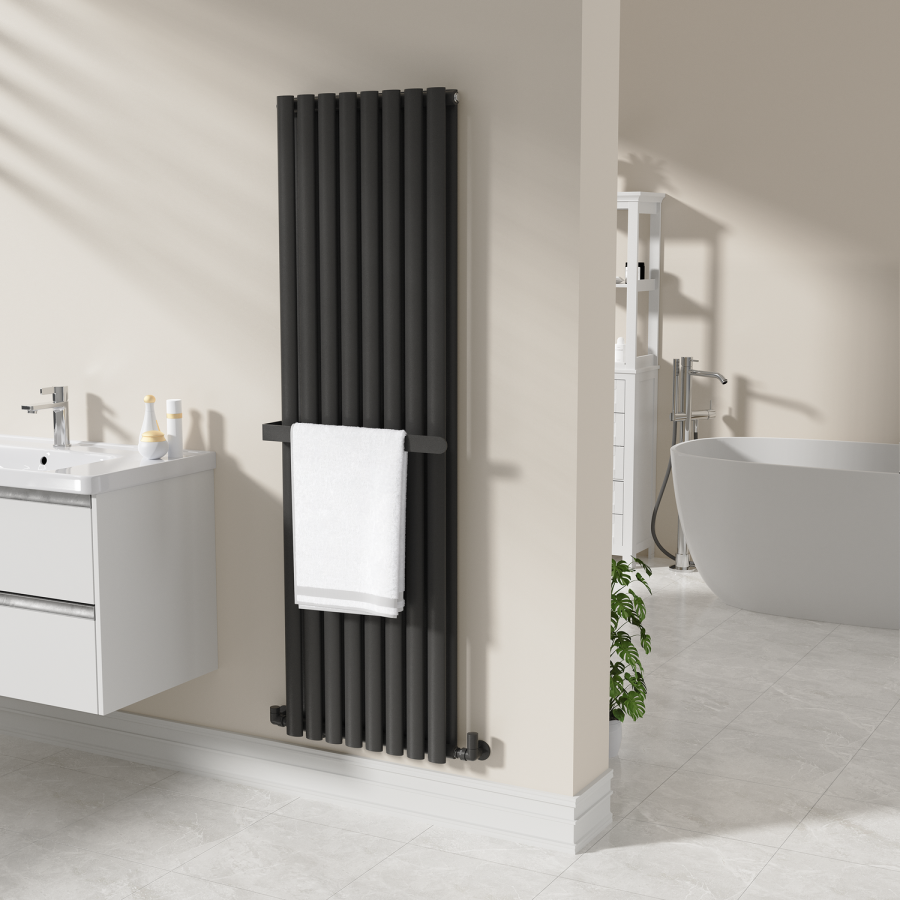 Black Designer Wall-Mounted Towel Holder for Steel & Electric Radiators - 520mm
