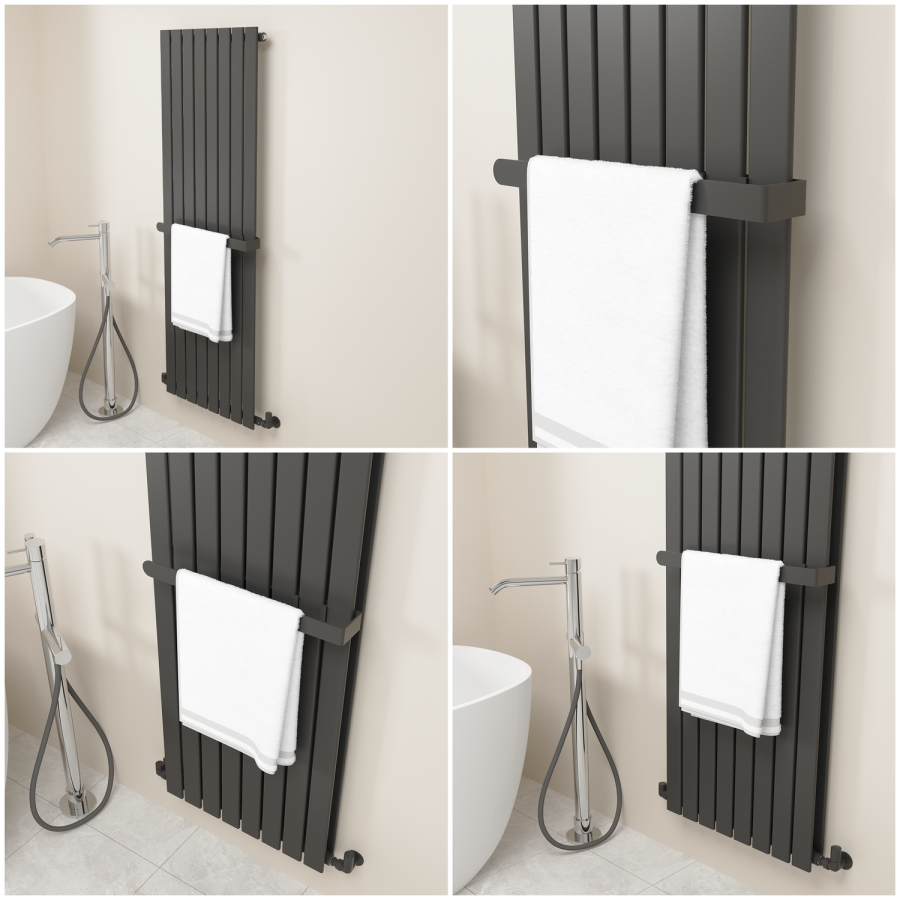 Black Designer Wall-Mounted Towel Holder for Steel & Electric Radiators - 520mm