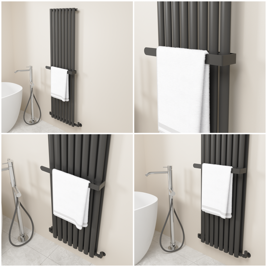Black Designer Wall-Mounted Towel Holder for Steel & Electric Radiators - 520mm