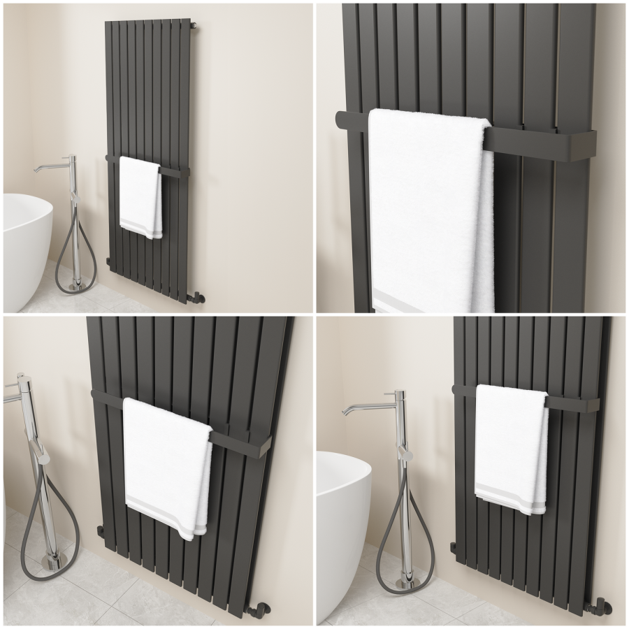 Black Designer Wall-Mounted Towel Holder for Steel & Electric Radiators - 620mm