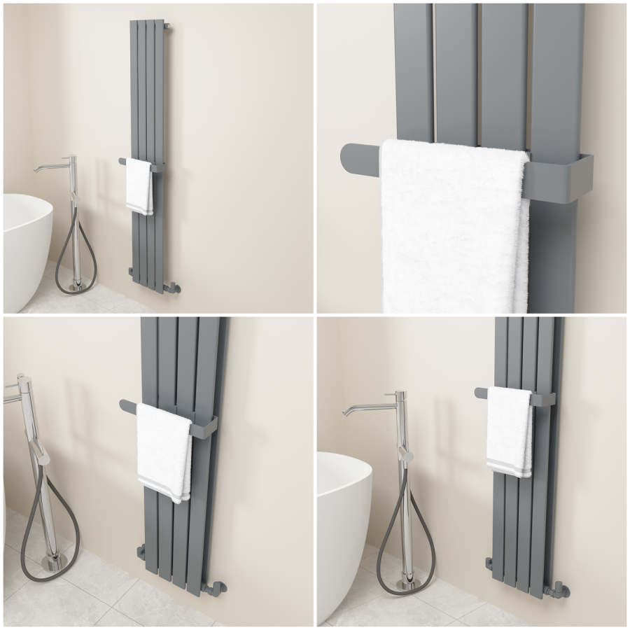 Anthracite Designer Wall-Mounted Towel Holder for Steel & Electric Radiators - 320mm