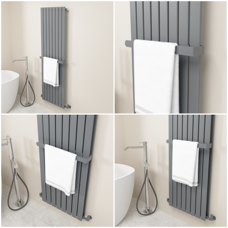 Anthracite Designer Wall-Mounted Towel Holder for Steel & Electric Radiators - 520mm