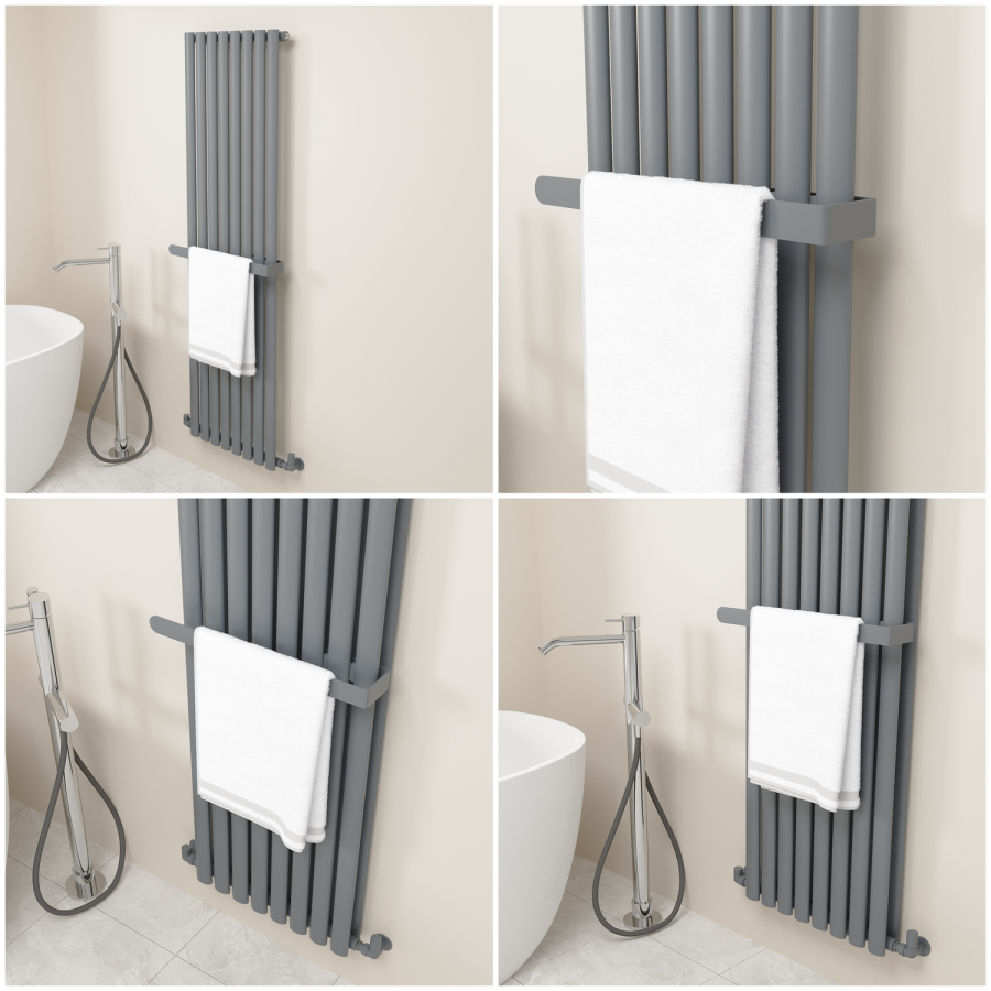 Anthracite Designer Wall-Mounted Towel Holder for Steel & Electric Radiators - 520mm