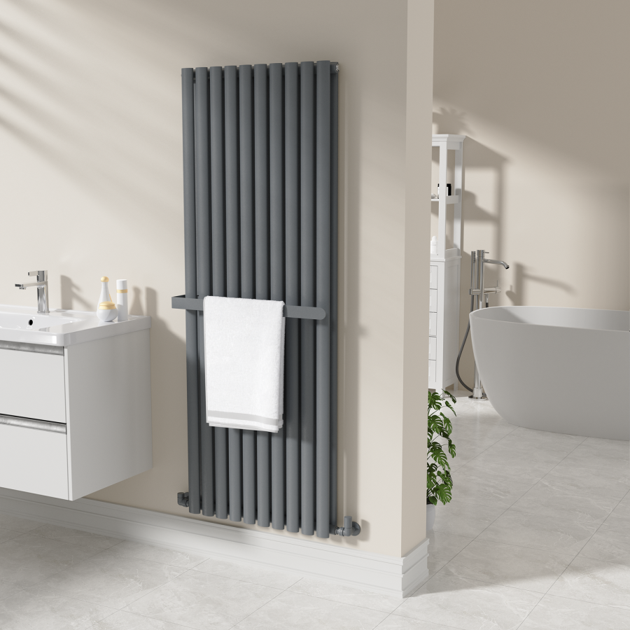 Anthracite Designer Wall-Mounted Towel Holder for Steel & Electric Radiators - 620mm