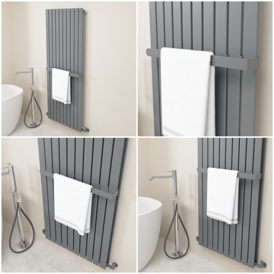 Anthracite Designer Wall-Mounted Towel Holder for Steel & Electric Radiators - 620mm