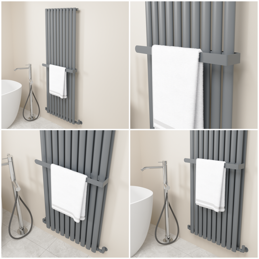 Anthracite Designer Wall-Mounted Towel Holder for Steel & Electric Radiators - 620mm