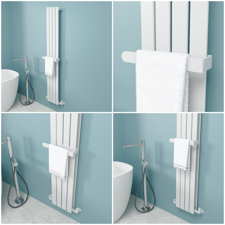 White Designer Wall-Mounted Towel Holder for Steel & Electric Radiators - 320mm