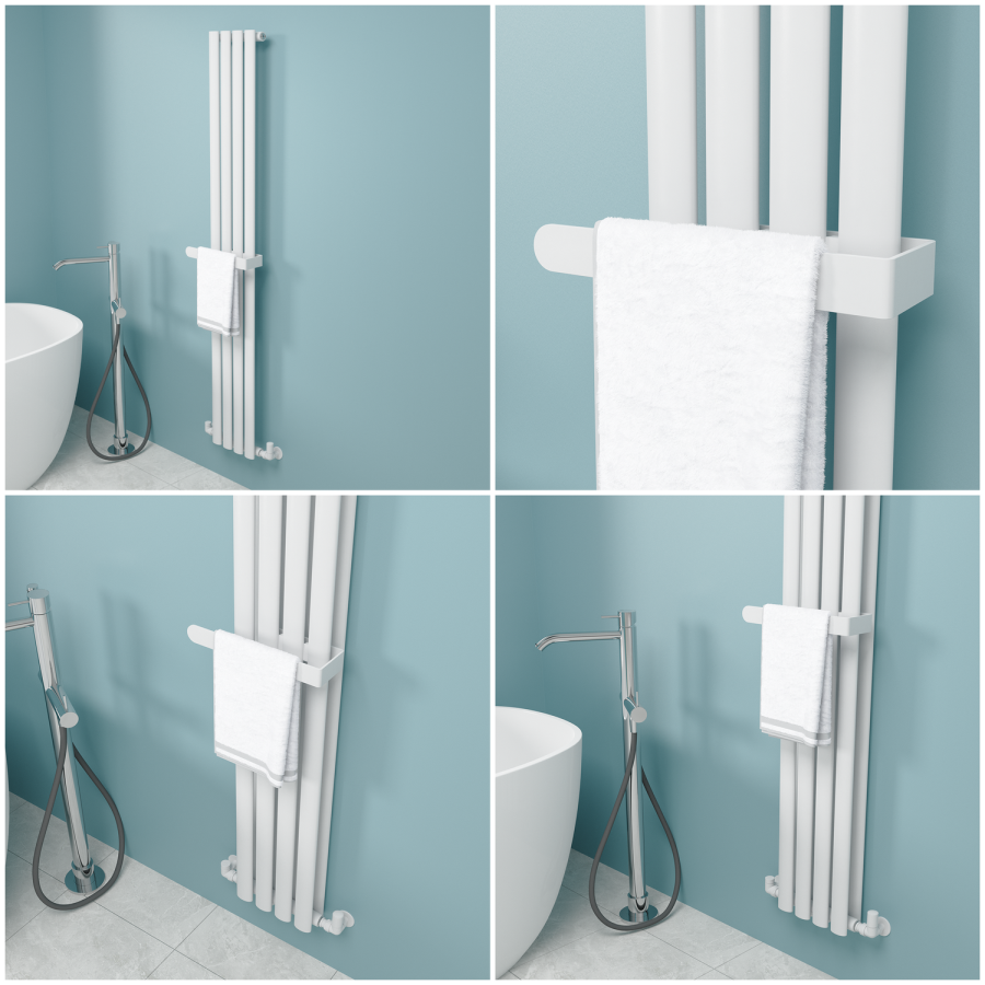 White Designer Wall-Mounted Towel Holder for Steel & Electric Radiators - 320mm