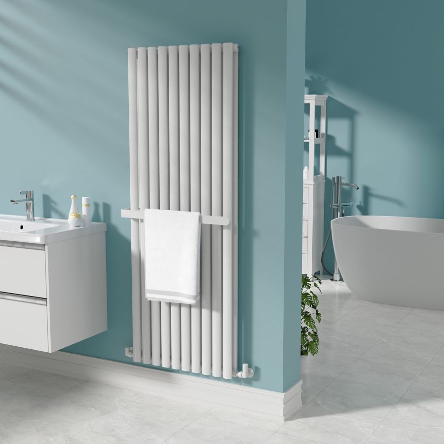 White Designer Wall-Mounted Towel Holder for Steel & Electric Radiators - 620mm