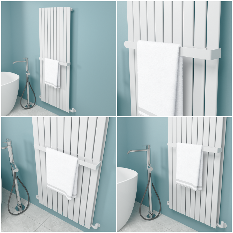 White Designer Wall-Mounted Towel Holder for Steel & Electric Radiators - 620mm