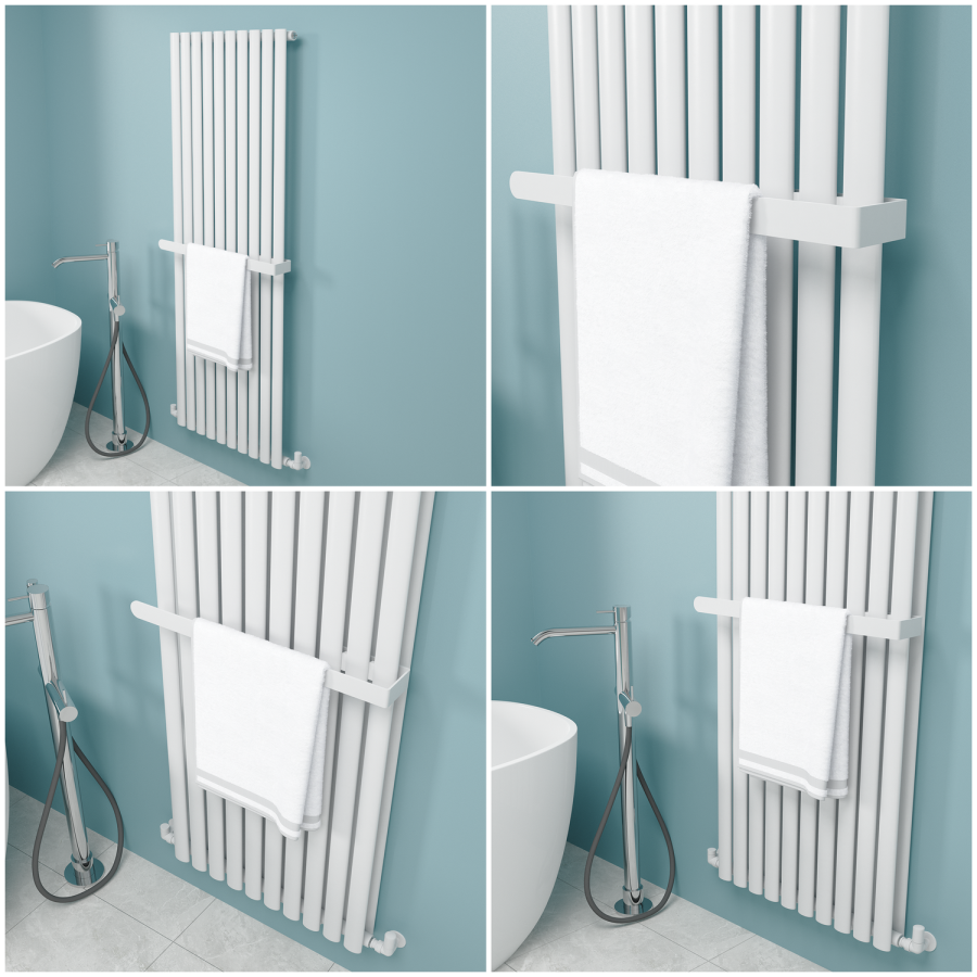 White Designer Wall-Mounted Towel Holder for Steel & Electric Radiators - 620mm