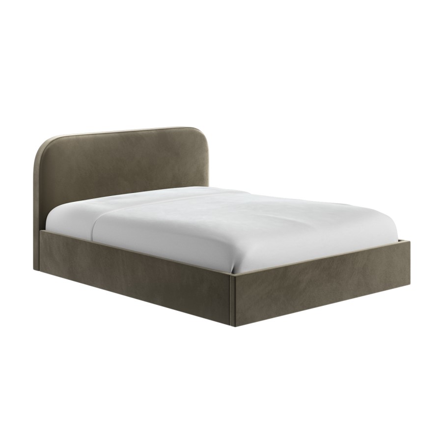 Khaki Green Velvet Upholstered King Size Ottoman Bed with Curved Headboard - Zara