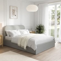 Grey Upholstered Double Ottoman Bed with Curved Headboard - Zara