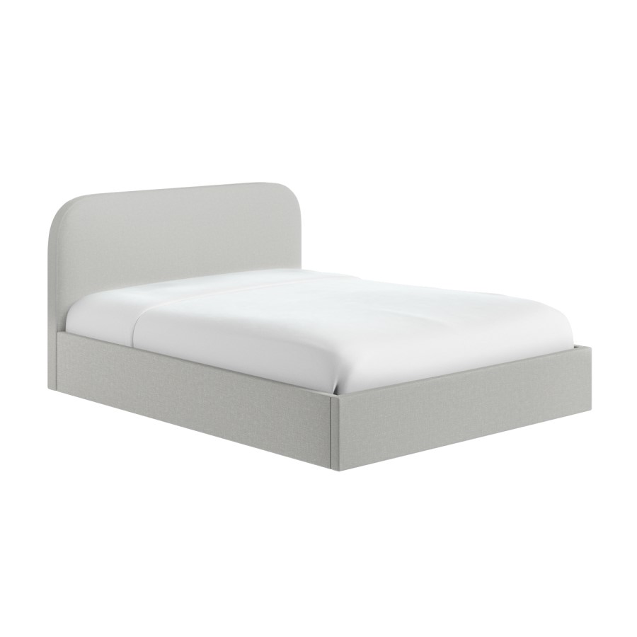 Grey Upholstered King Size Ottoman Bed with Curved Headboard - Zara