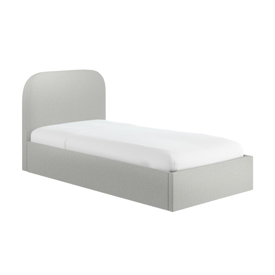 Grey Upholstered Single Ottoman Bed with Curved Headboard - Zara