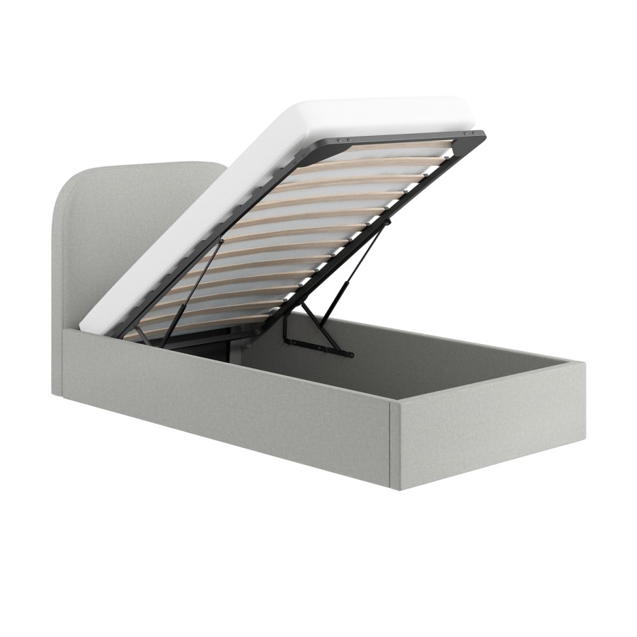 Grey Upholstered Single Ottoman Bed with Curved Headboard - Zara