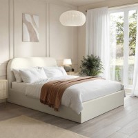 Cream Upholstered Double Ottoman Bed with Curved Headboard - Zara