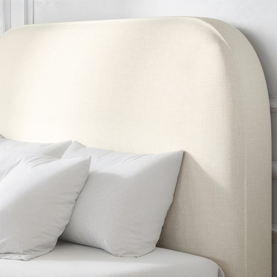 Cream Upholstered Double Ottoman Bed with Curved Headboard - Zara