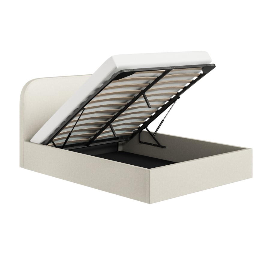 Cream Upholstered Double Ottoman Bed with Curved Headboard - Zara