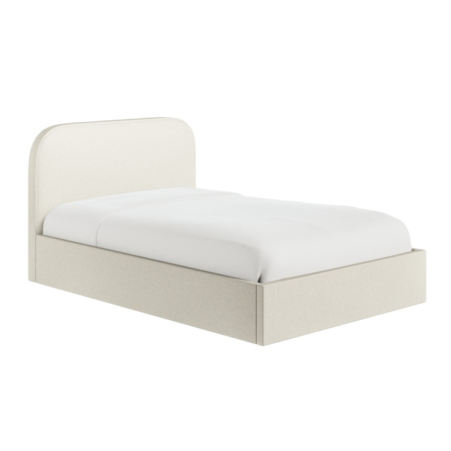 Cream Upholstered Small Double Ottoman Bed with Curved Headboard - Zara