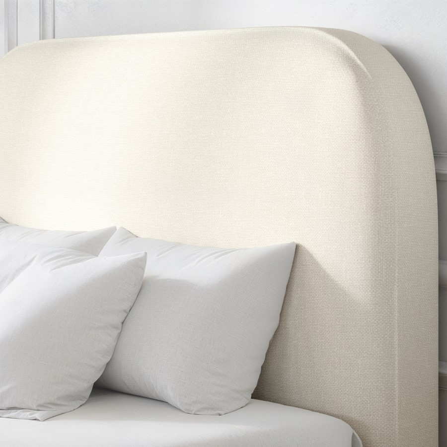 Cream Upholstered Super King Ottoman Bed with Curved Headboard - Zara