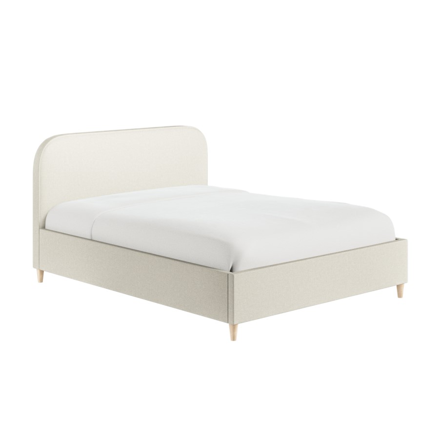 Cream Upholstered King Size Bed Frame with Curved Headboard - Zara