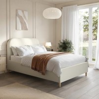 Cream Upholstered Small Double Bed Frame with Curved Headboard - Zara