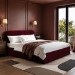 Burgundy Velvet Upholstered King Size Ottoman Bed with Curved Headboard - Zara