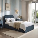 ZAR008S Blue Upholstered Single Ottoman Bed with Curved Headboard - Zara
