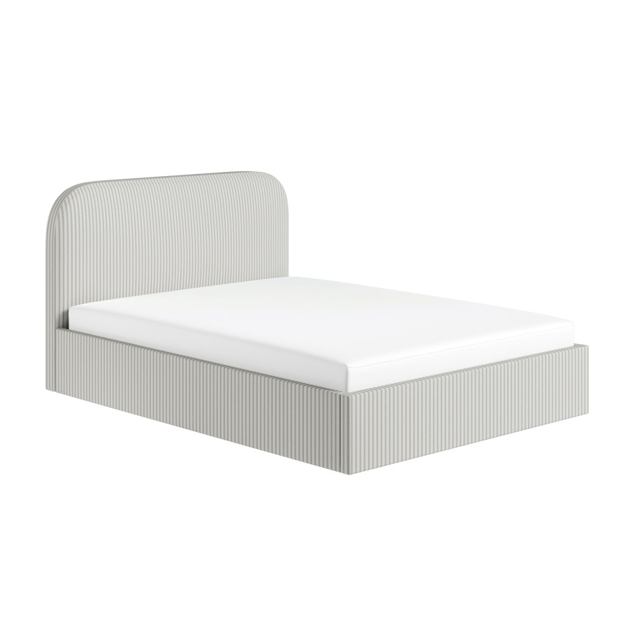 Cream and Grey Striped Double Ottoman Bed With Curved Headboard - Zara