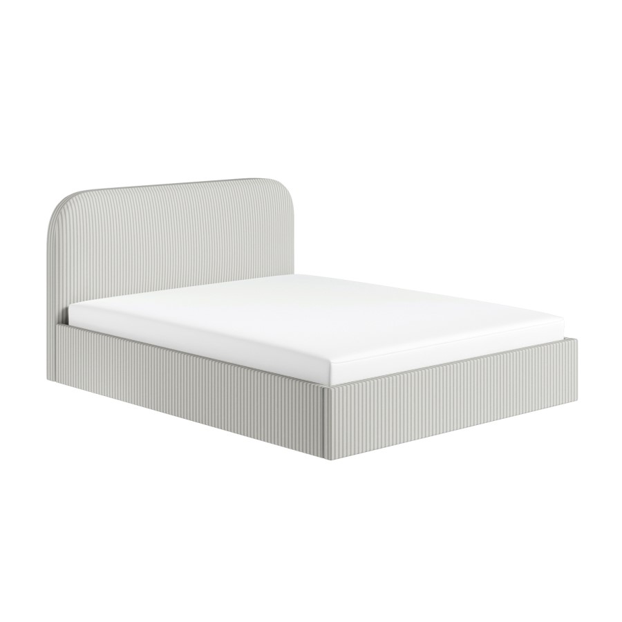 Cream and Grey Striped King Size Ottoman Bed With Curved Headboard - Zara