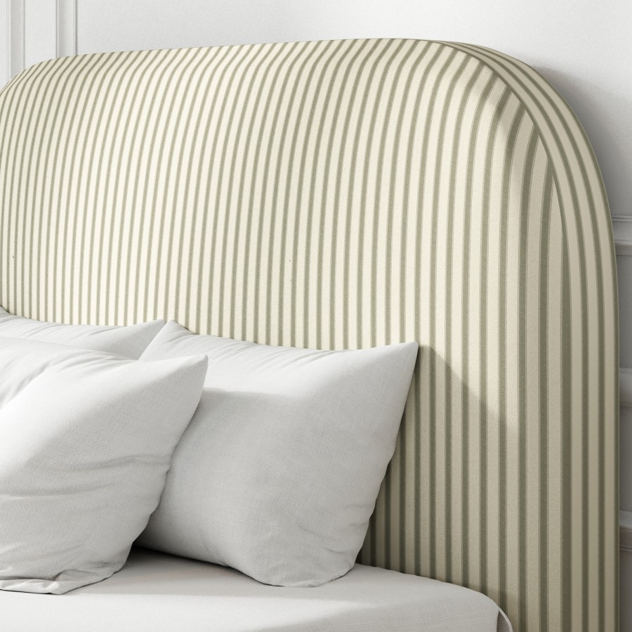Cream and Green Striped Double Ottoman Bed With Curved Headboard - Zara