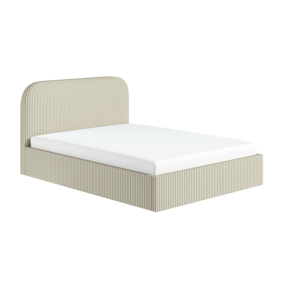 Cream and Green Striped Double Ottoman Bed With Curved Headboard - Zara